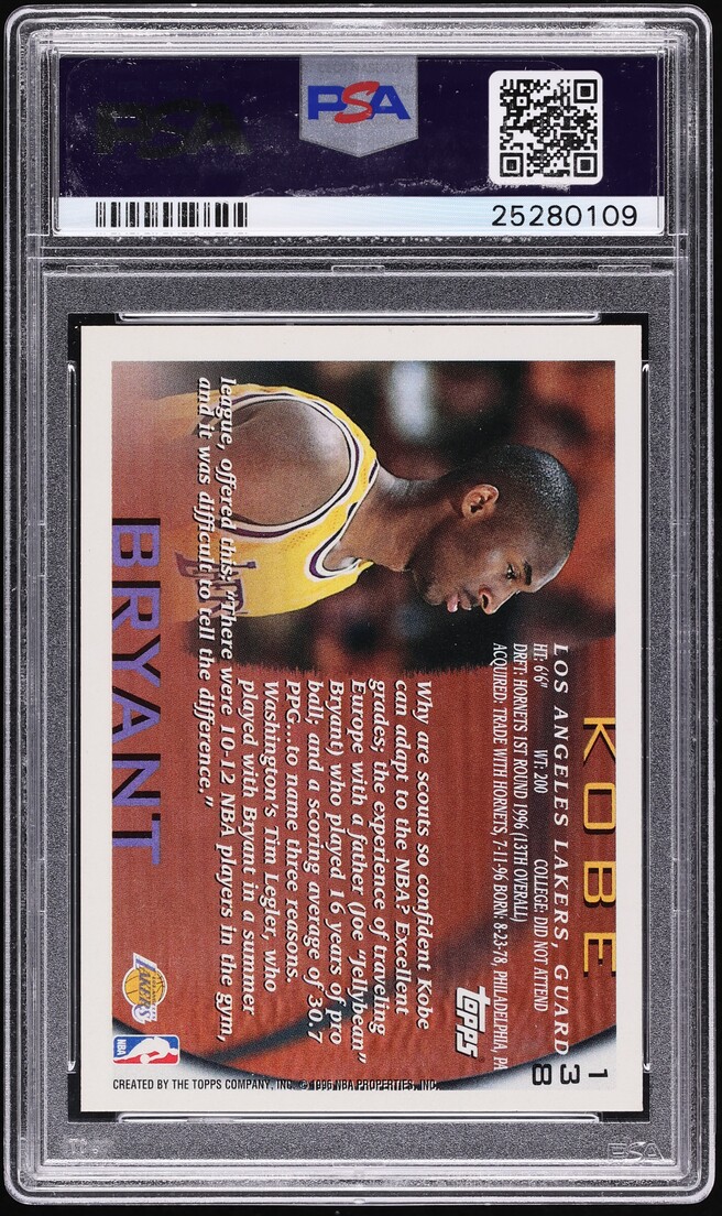 1996 Topps NBA 50th Kobe Bryant ROOKIE #138 PSA 10 GEM MINT
