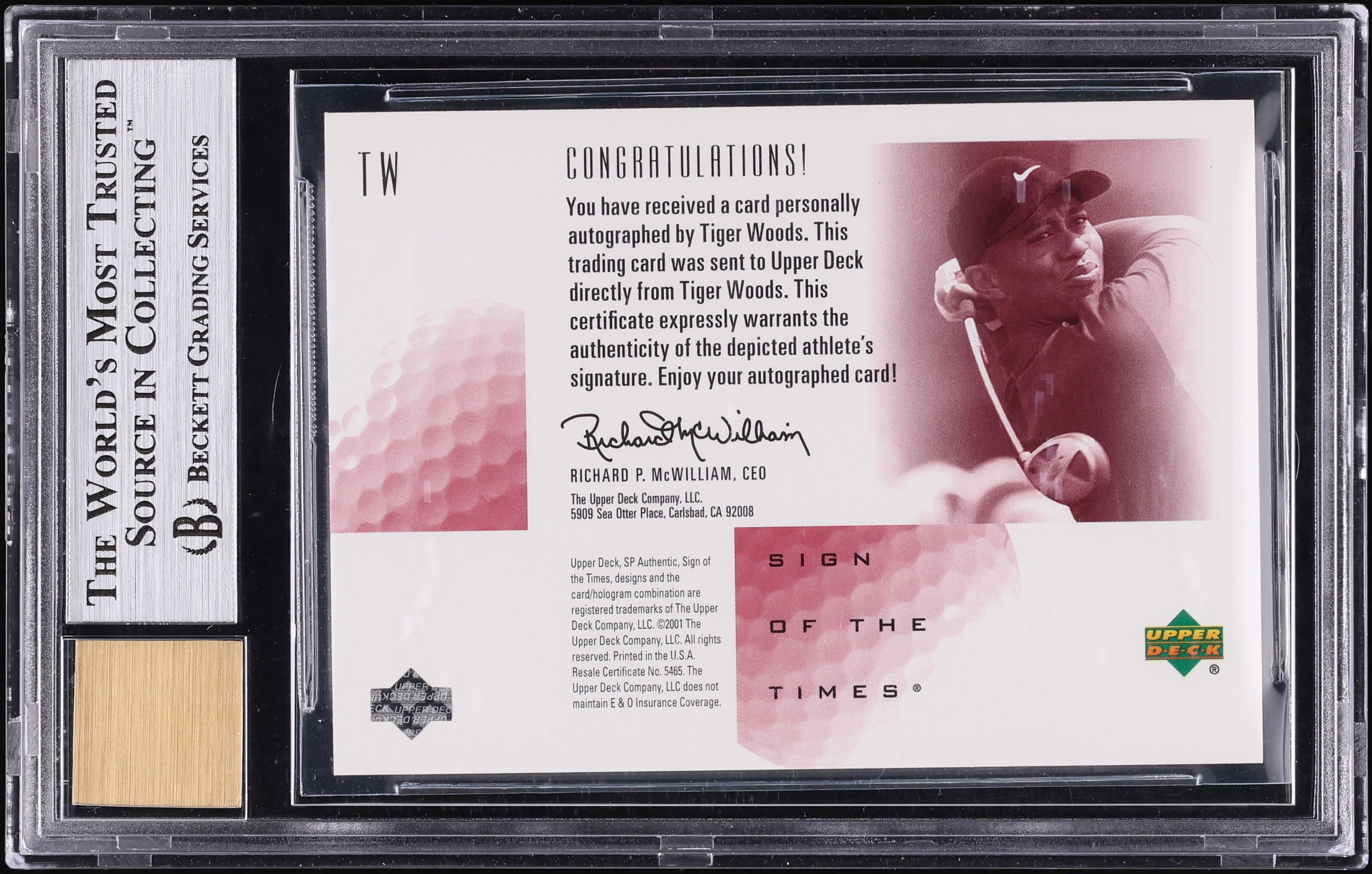 2001 SP Authentic Sign Of the Times Red Tiger Woods ROOKIE AUTO