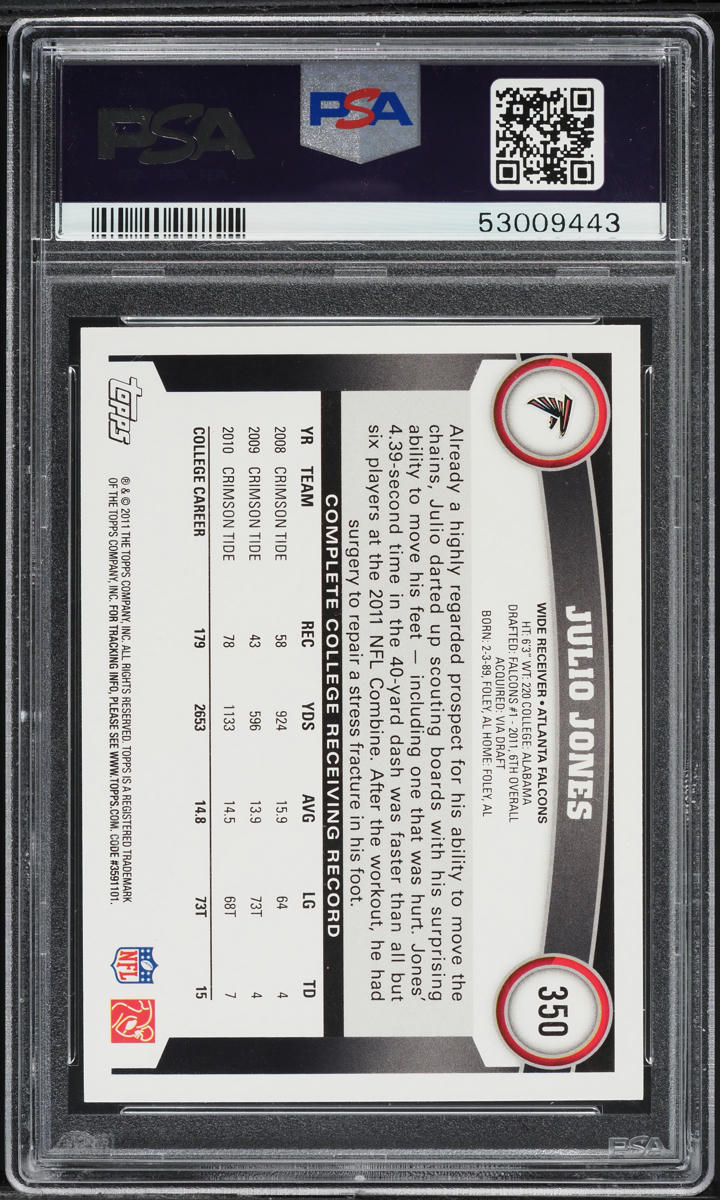 2011 Topps Football Julio Jones ROOKIE #350 PSA 9 MINT