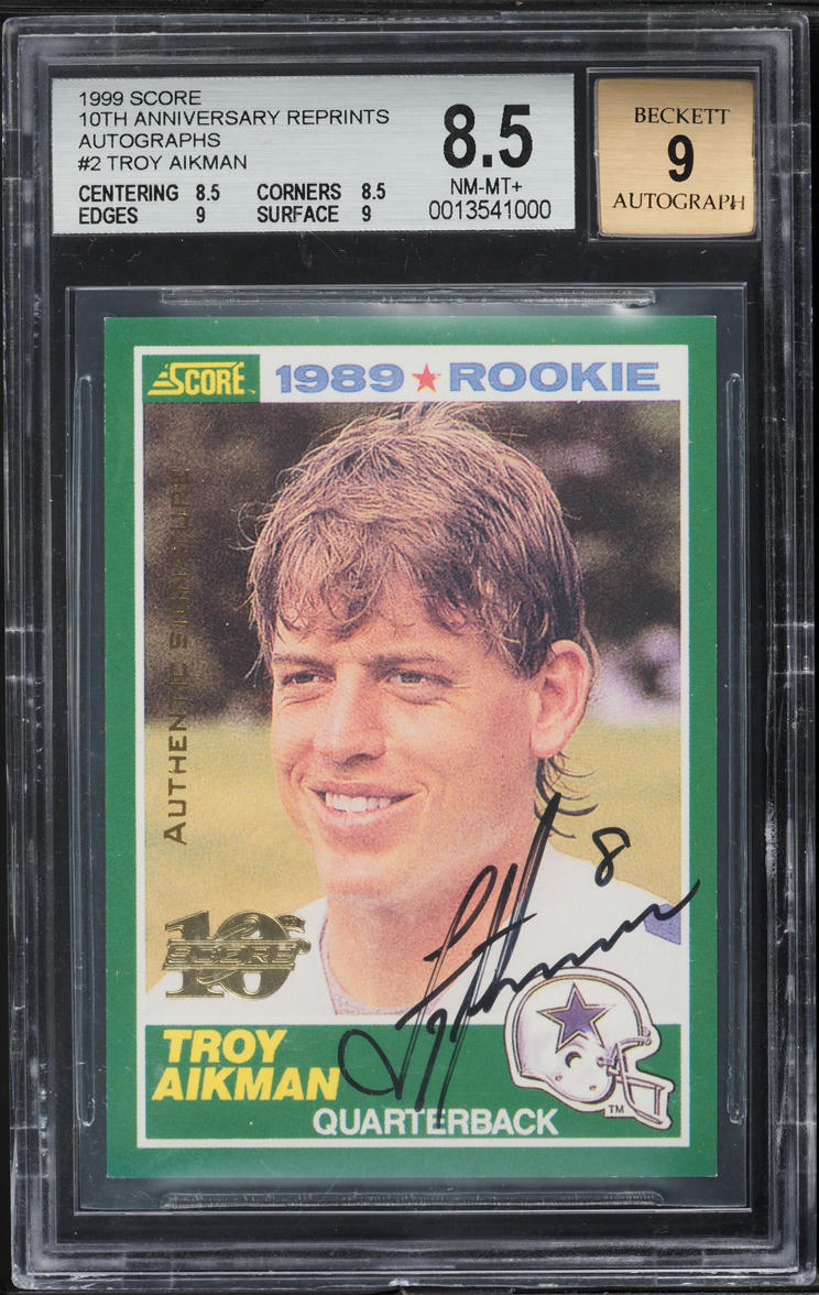 1999 Score 10th Anniversary Reprint Troy Aikman AUTO /1989 #2 BGS