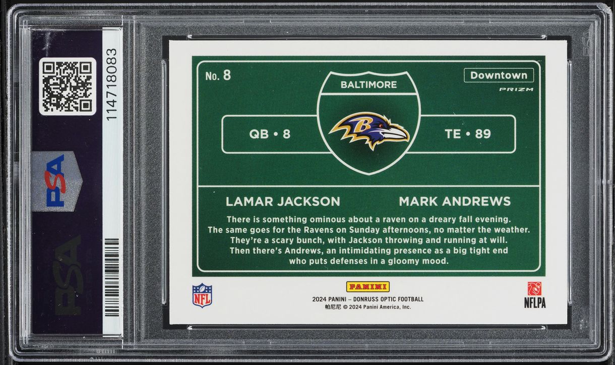 2024 Donruss Optic Downtown Duos Lamar Jackson Mark Andrews #8 PSA 10 GEM MINT