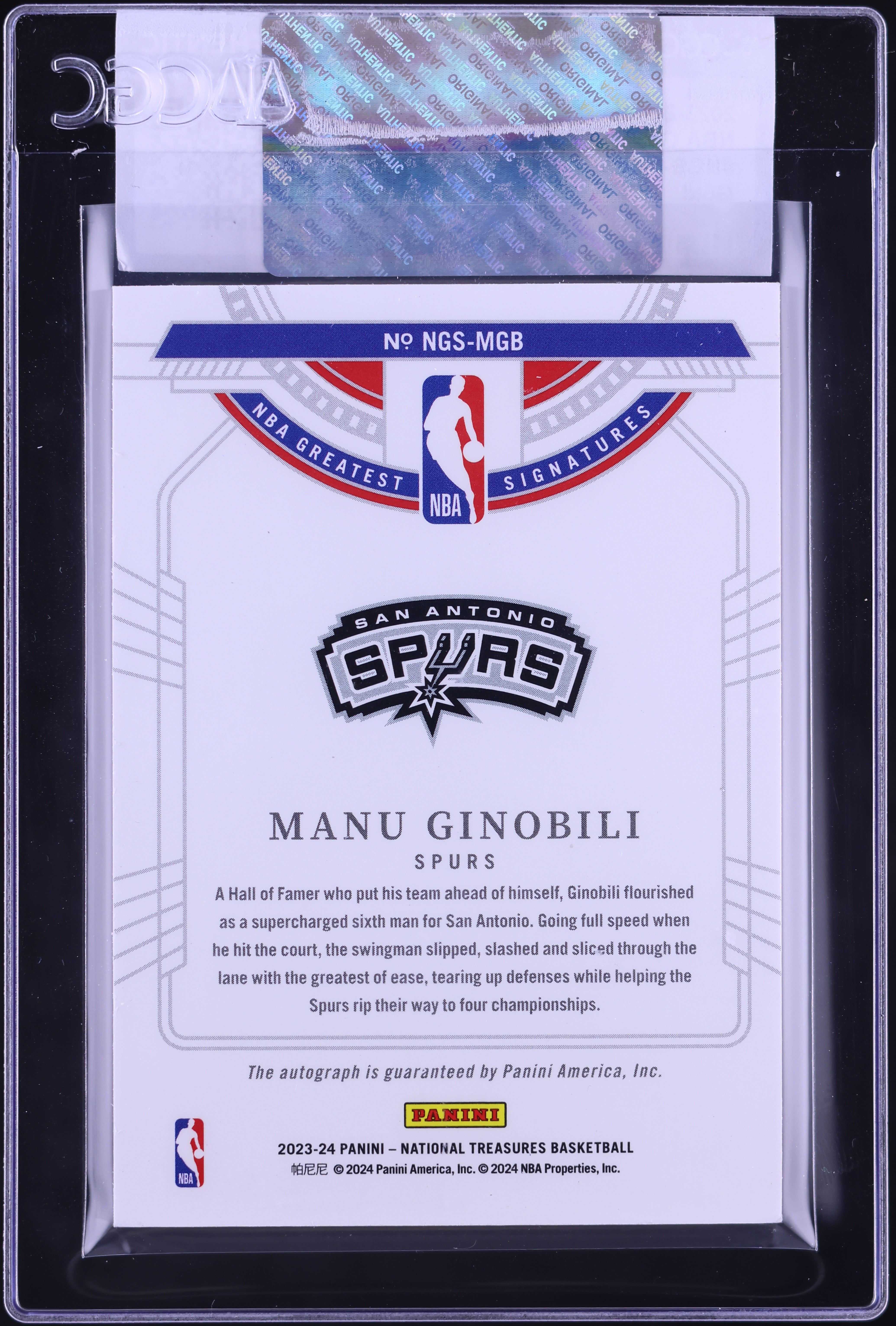 2023 National Treasures NBA Greatest Gold Manu Ginobili AUTO /10