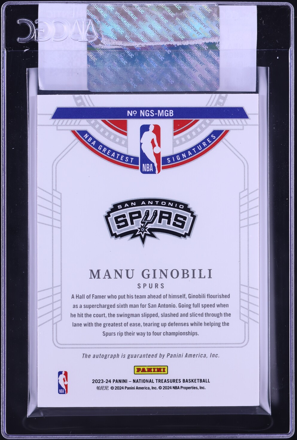 2023 National Treasures NBA Greatest Gold Manu Ginobili AUTO /10 CGC AUTH