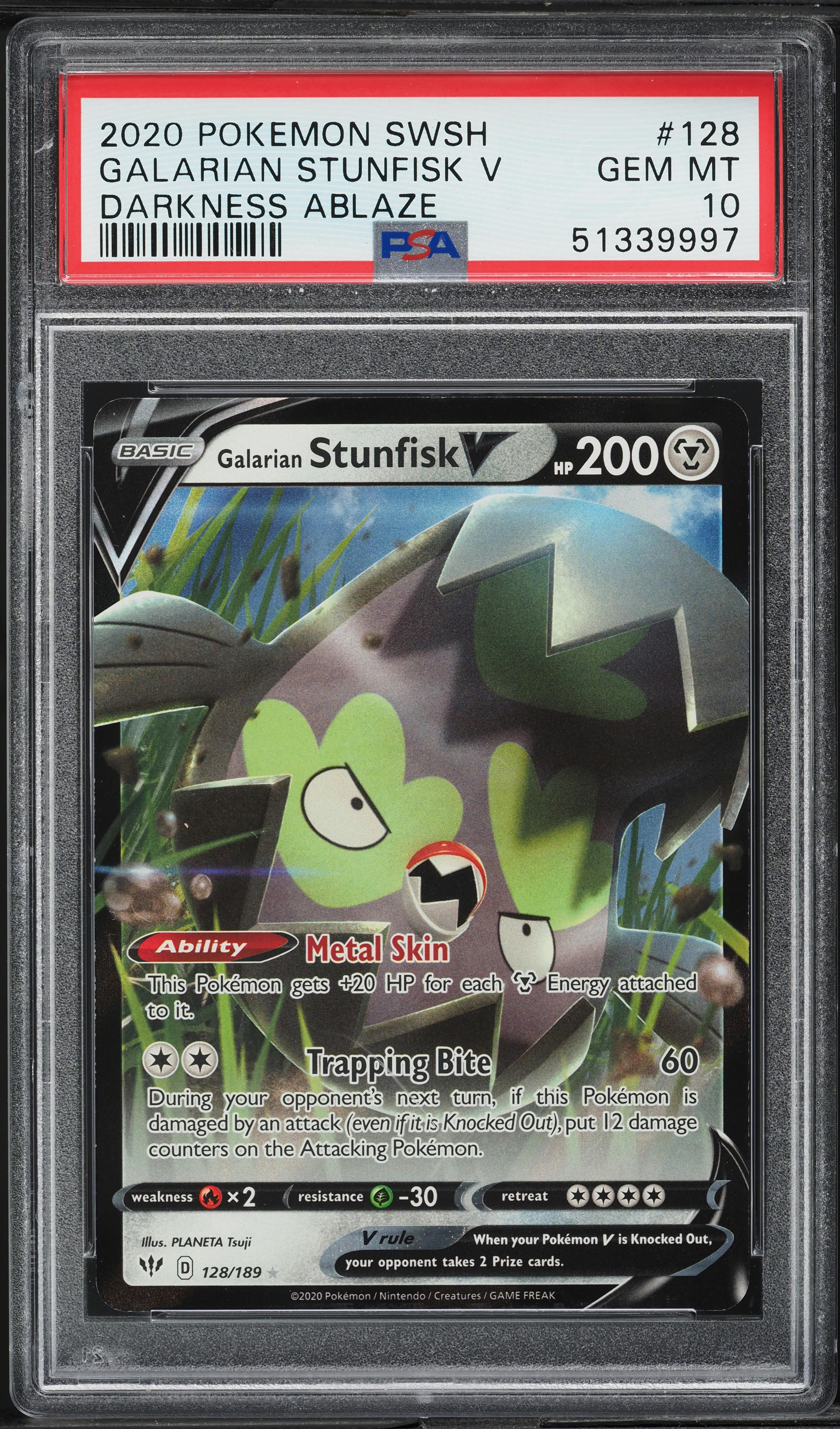 2020 Pokemon SWSH Darkness Ablaze Galarian Stunfisk V #128 PSA 10