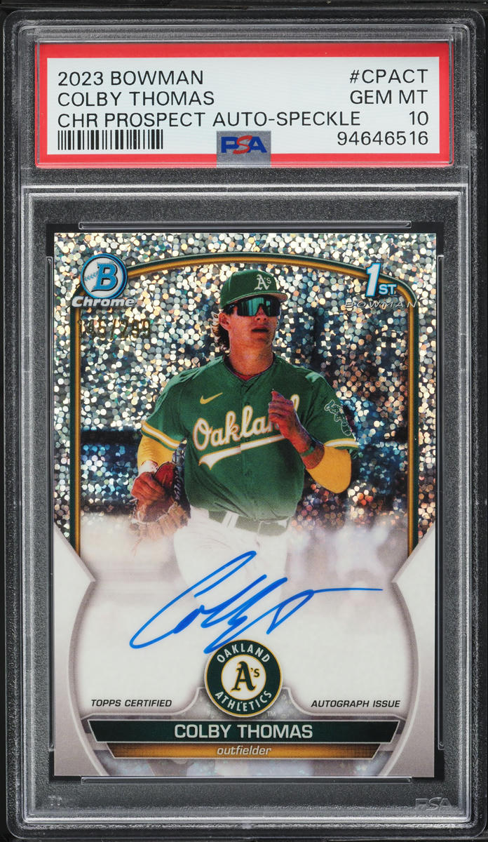 2023 Bowman Chrome Speckle Refractor Colby Thomas PROSPECT AUTO /299 PSA 10 GEM