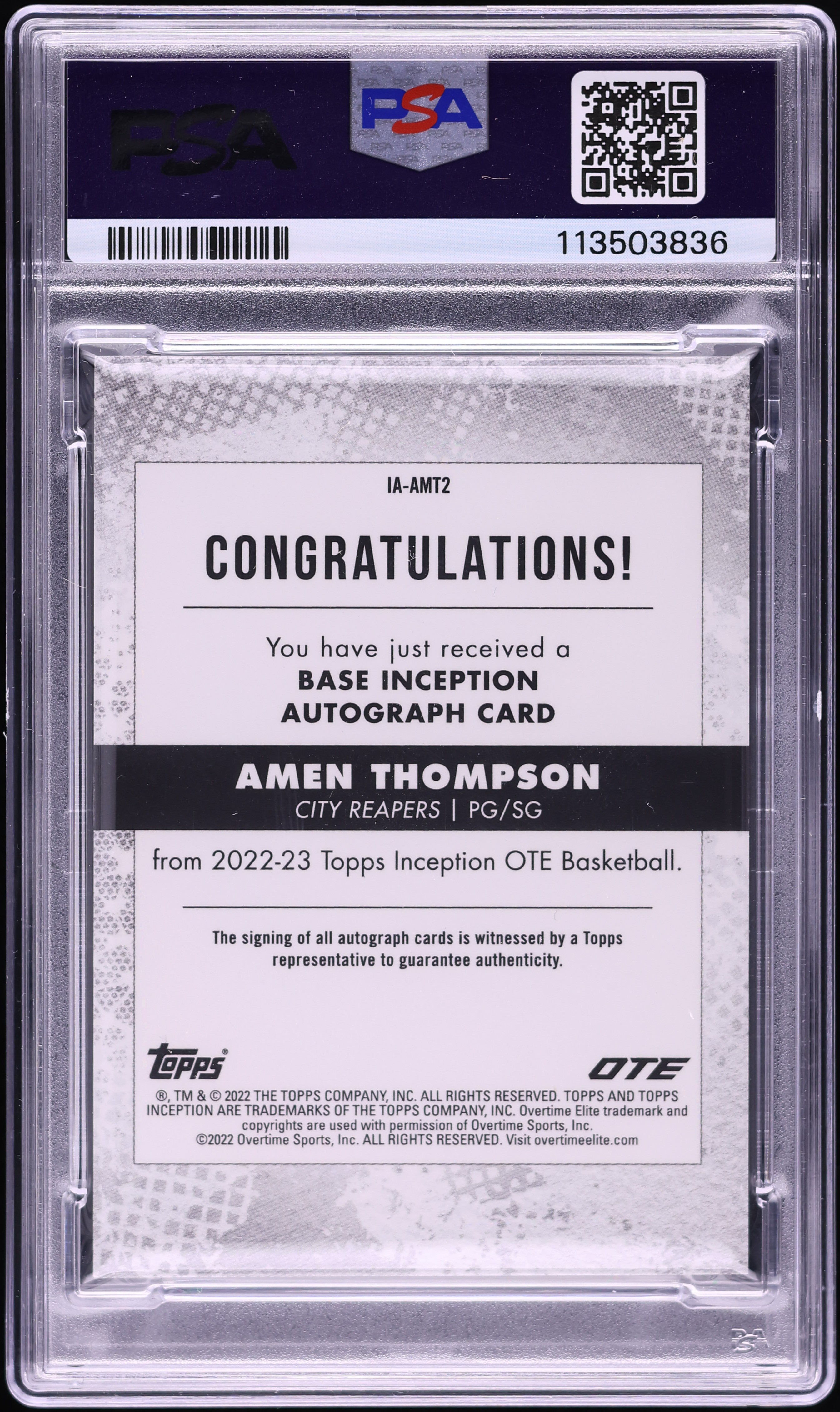 2022 Topps Inception OTE Amen Thompson ROOKIE AUTO /199 #IAAMT2