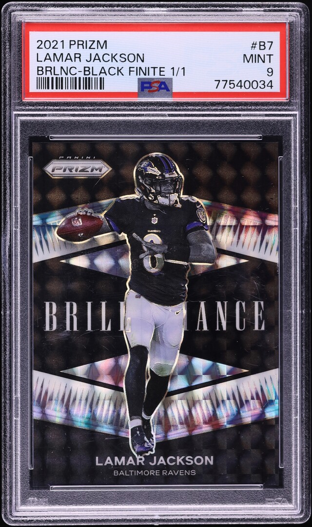 2021 Panini Prizm Brilliance Black Finite Lamar Jackson 1/1 #B7 PSA 9 MINT