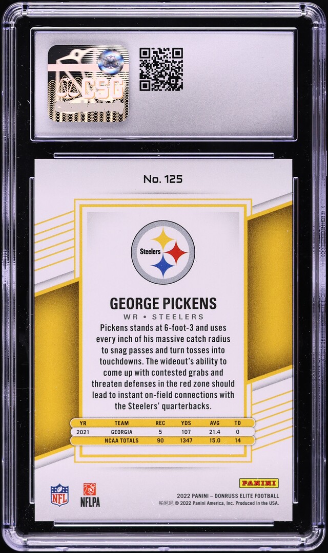 2022 Donruss Elite Purple George Pickens ROOKIE /99 #125 CSG 10 GEM MINT