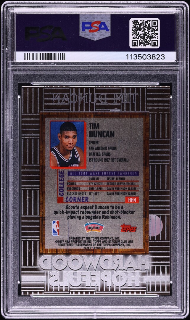 1997 Stadium Club Hardwood Hopefuls Tim Duncan ROOKIE #HH4 PSA 10 GEM MINT