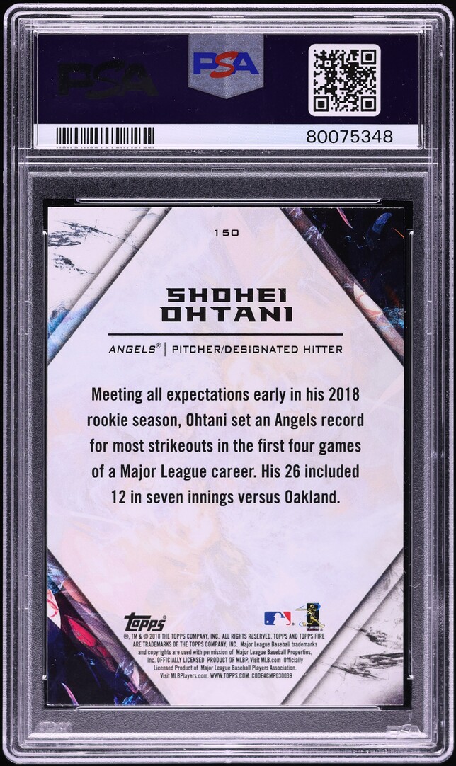 2018 Topps Fire Flame Shohei Ohtani ROOKIE #150 PSA 9 MINT