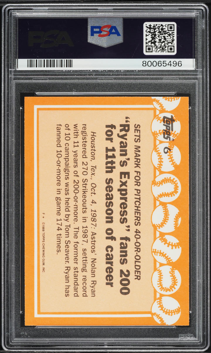 1988 Topps Tiffany Nolan Ryan RECORD BREAKER #6 PSA 9 MINT