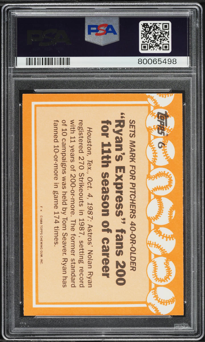 1988 Topps Tiffany Nolan Ryan RECORD BREAKER #6 PSA 9 MINT