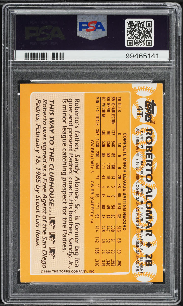 1988 Topps Traded Tiffany Roberto Alomar ROOKIE #4T PSA 9 MINT