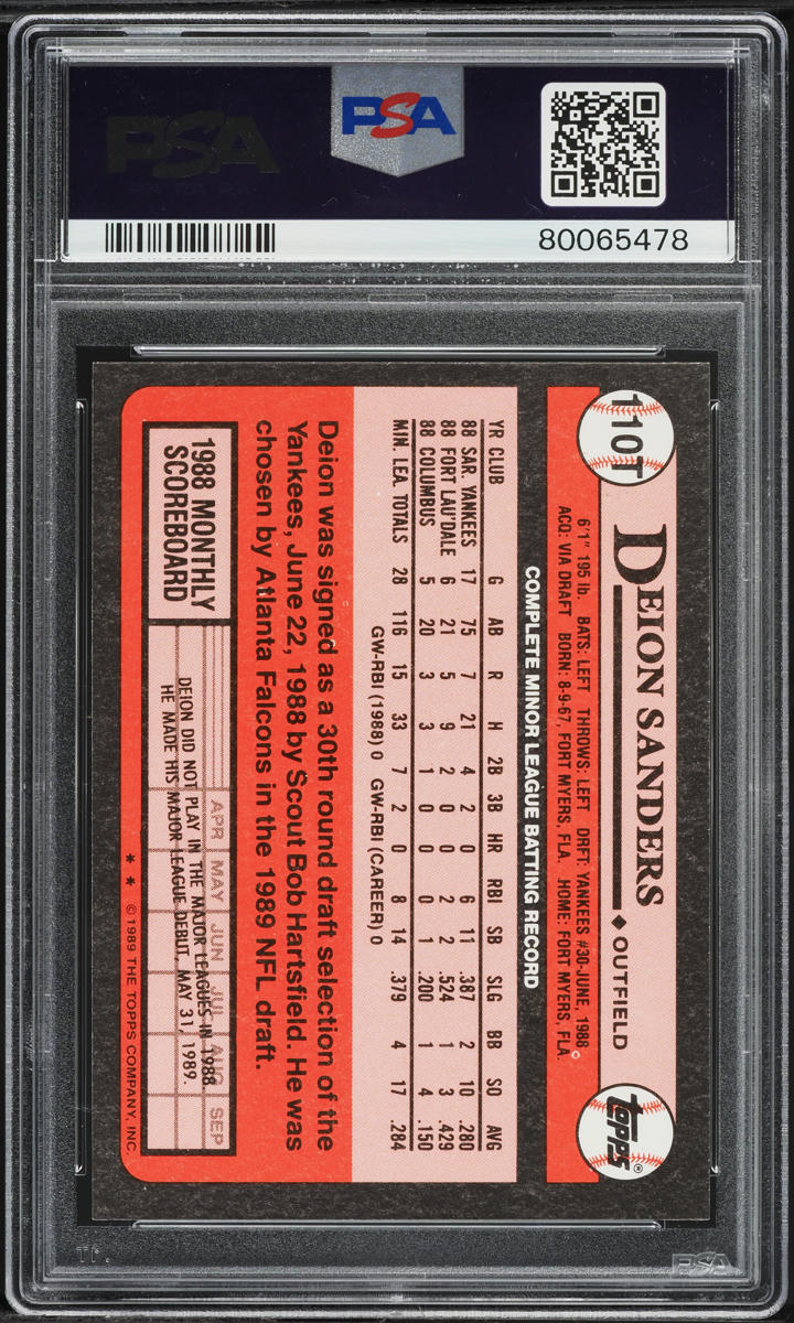 1989 Topps Traded Tiffany Deion Sanders ROOKIE #110T PSA 8 NM-MT