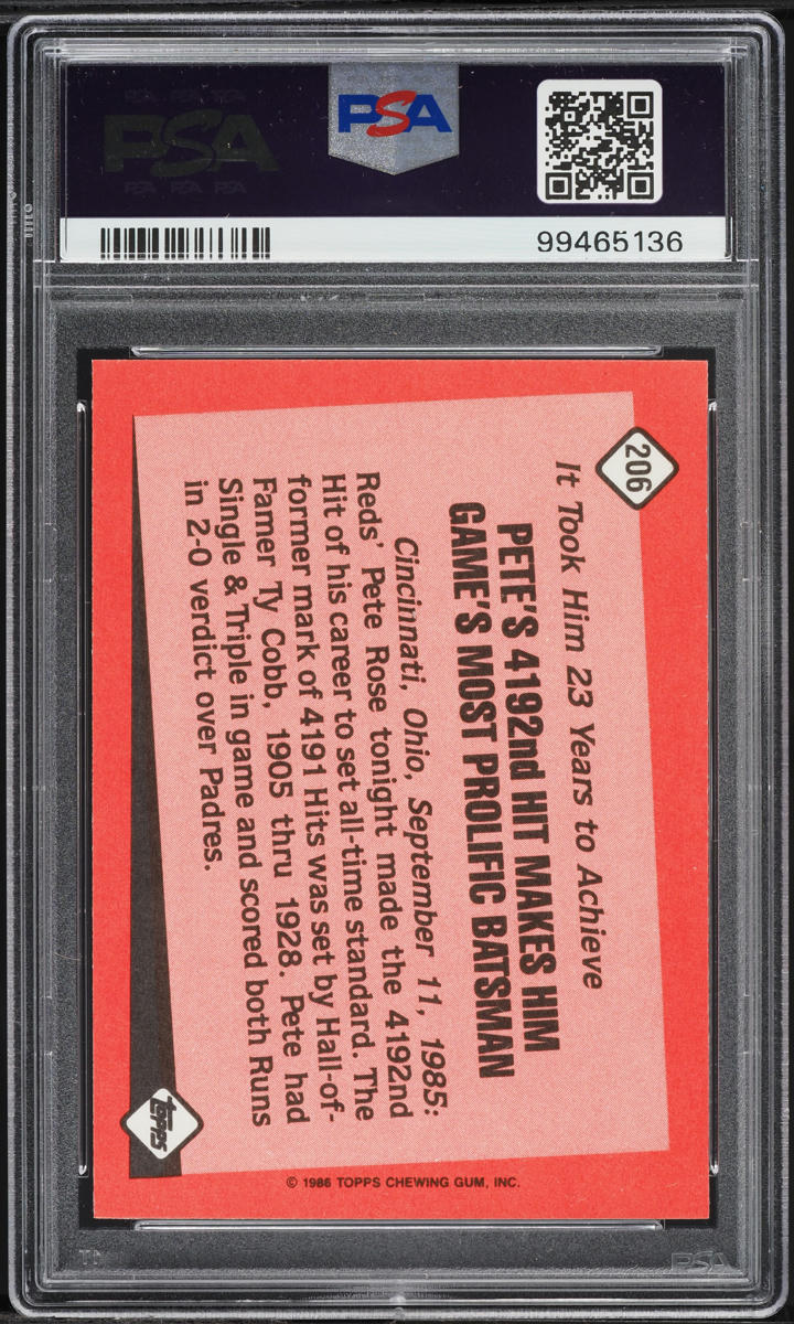1986 Topps Tiffany Pete Rose #206 PSA 8 NM-MT