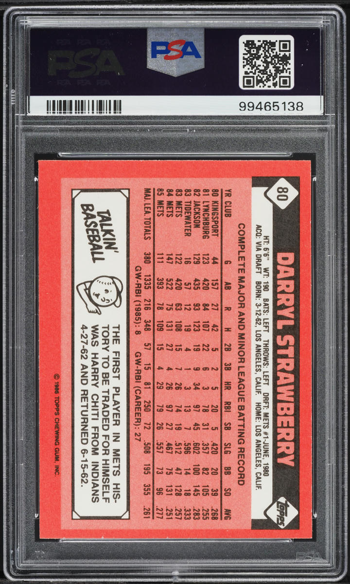 1986 Topps Tiffany Darryl Strawberry #80 PSA 8 NM-MT