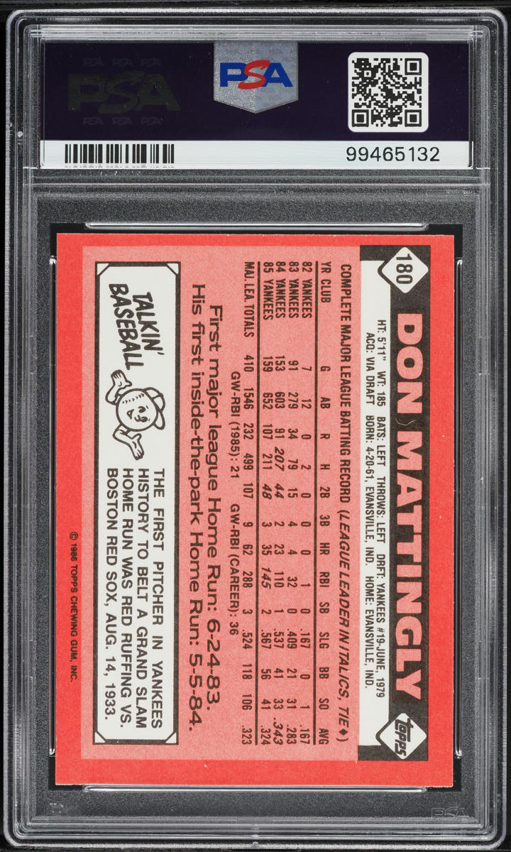1986 Topps Tiffany Don Mattingly #180 PSA 6 EXMT