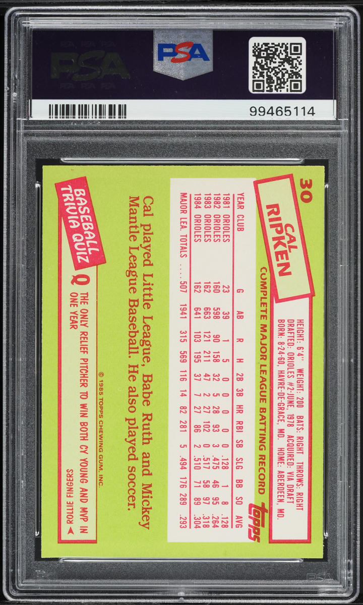 1985 Topps Tiffany Cal Ripken Jr. #30 PSA 8 NM-MT