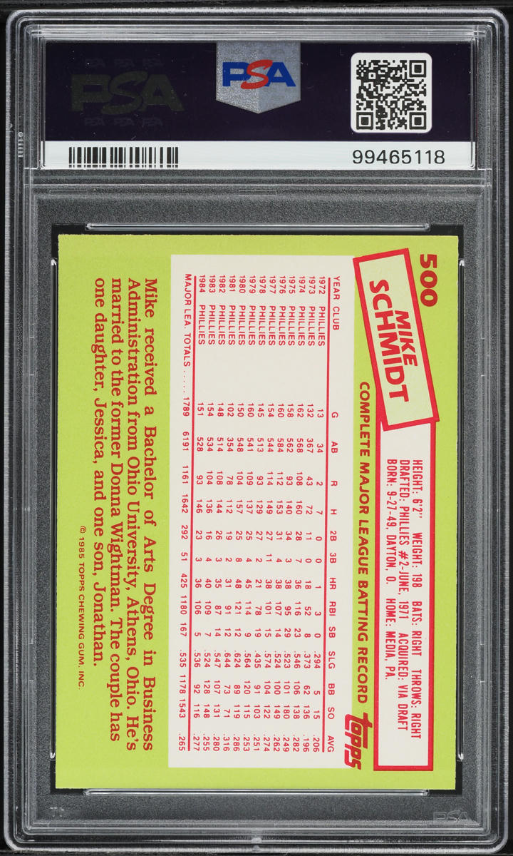 1985 Topps Tiffany Mike Schmidt #500 PSA 8 NM-MT