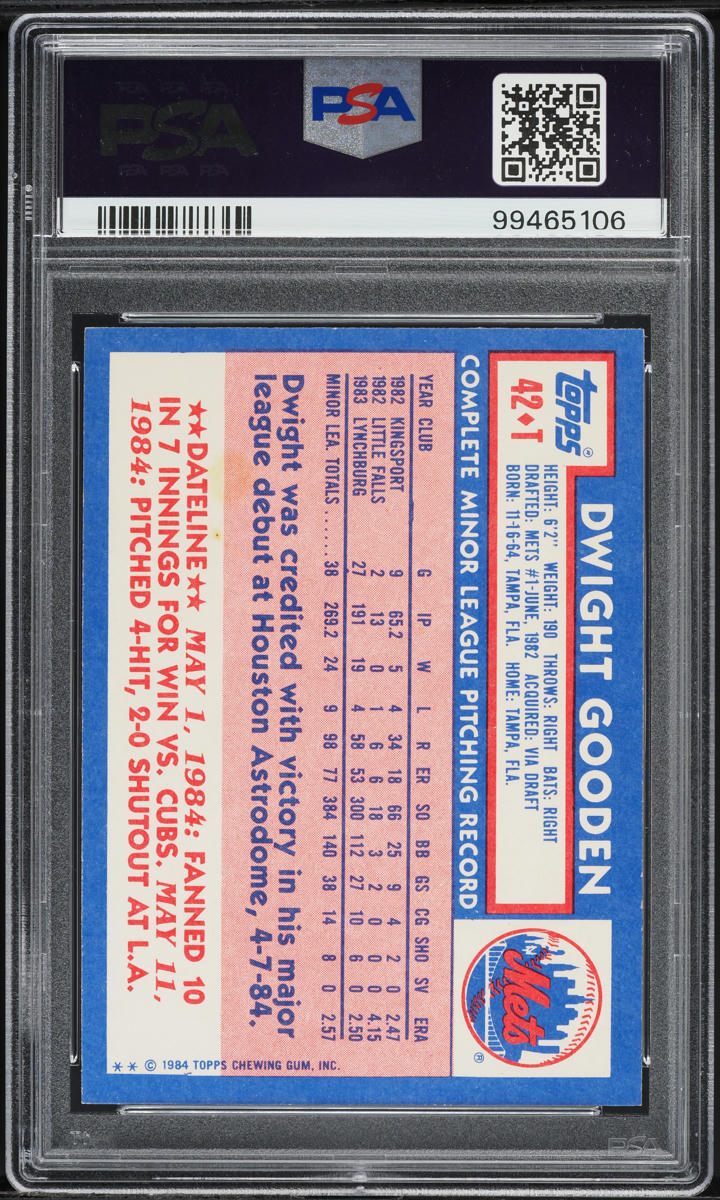 1984 Topps Traded Tiffany Dwight Gooden ROOKIE #42T PSA 7 NRMT