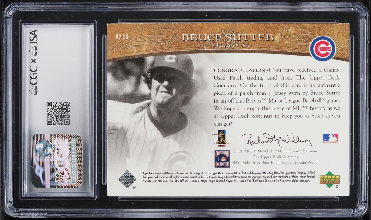 2005 Upper Deck Artifacts Patches Bruce Sutter PATCH AUTO /50 #AP-SU CGC 7 NRMT