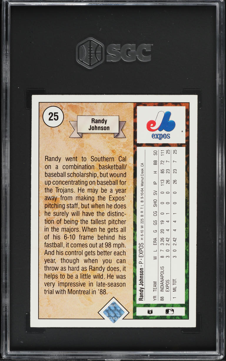 1989 Upper Deck Randy Johnson ROOKIE #25 SGC 8 NM-MT