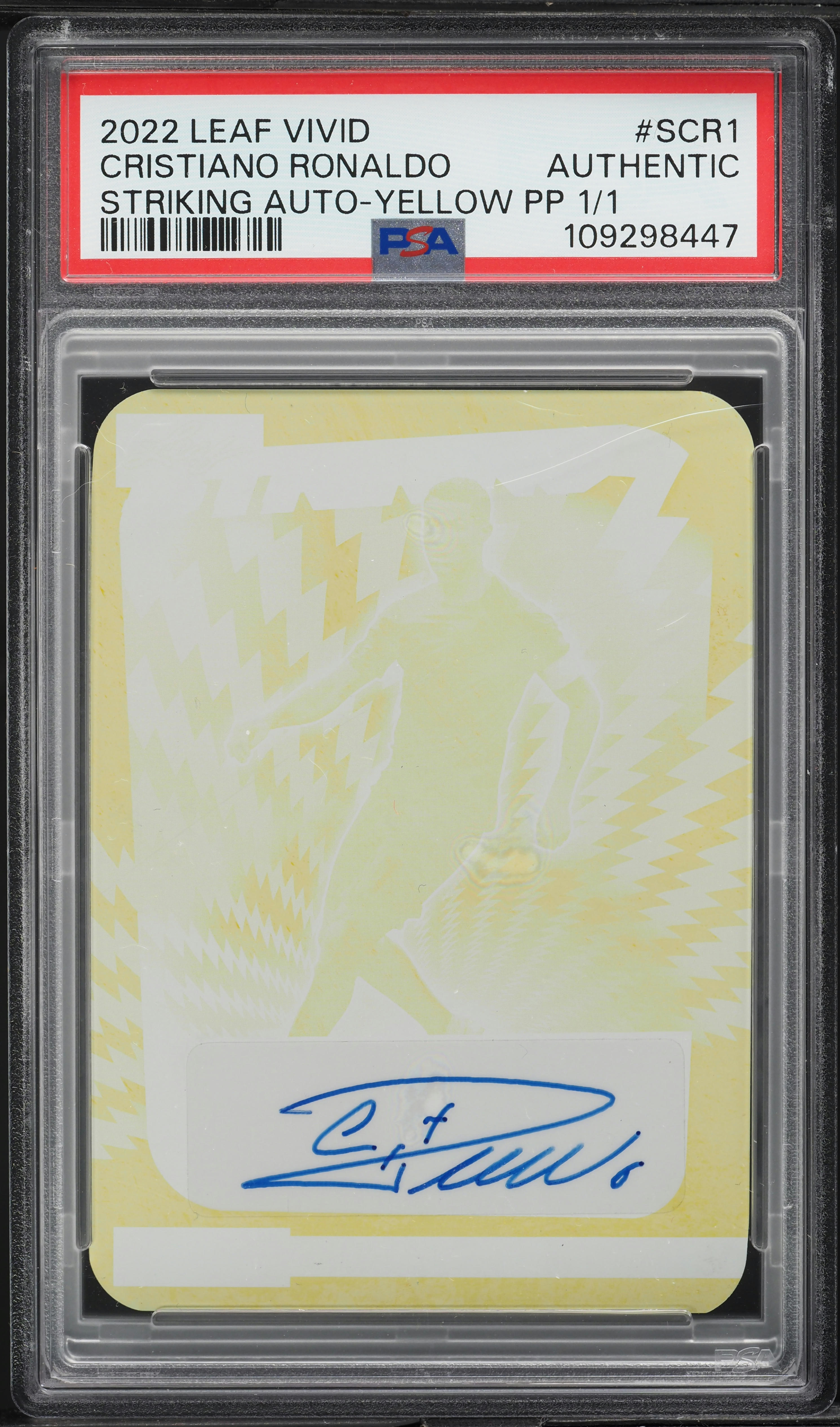 2022 Leaf Vivid Striking Yellow Plate Cristiano Ronaldo AUTO 1/1