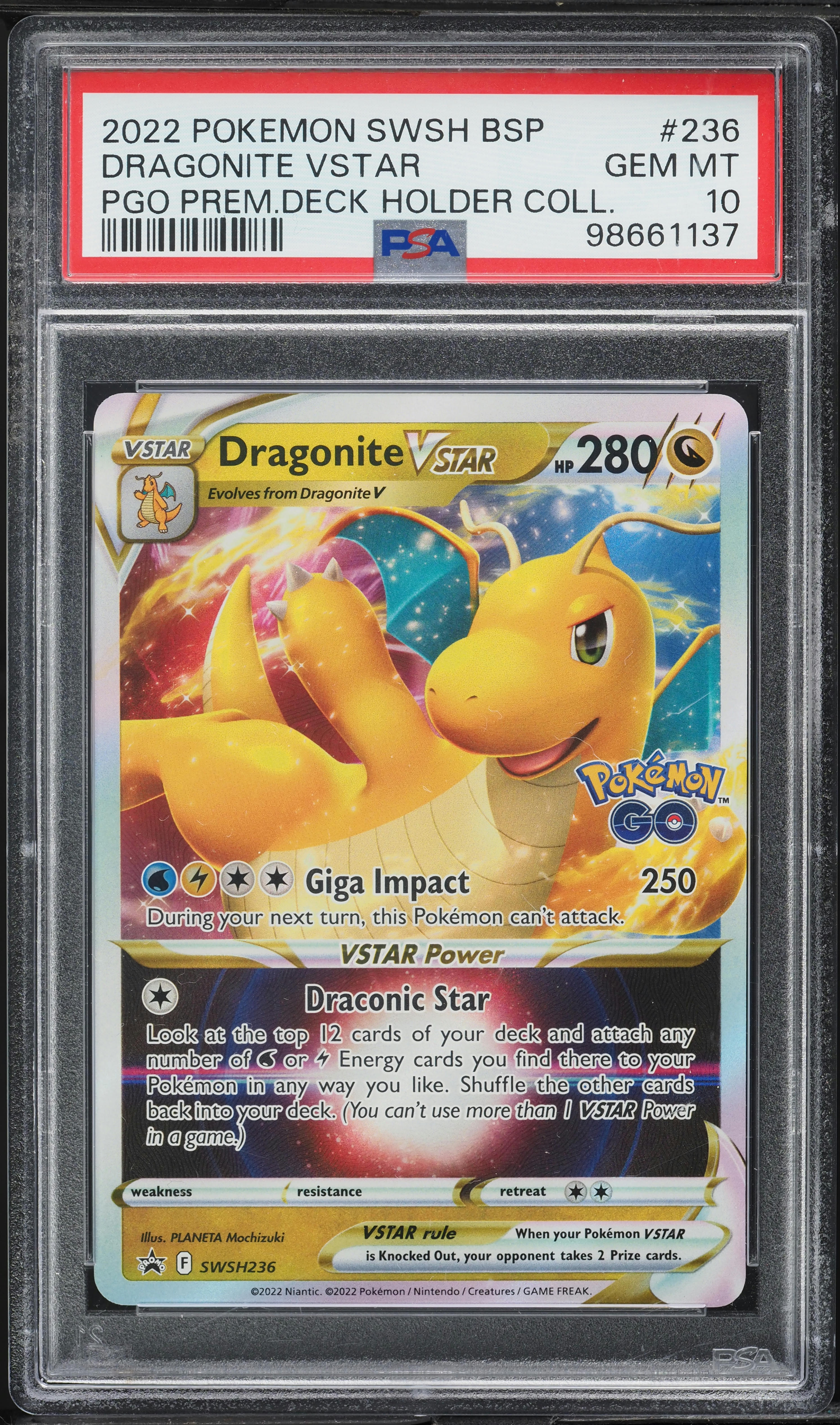 2022 Pokemon SWSH Pokemon GO Promo Dragonite VSTAR #236 PSA 10 GEM
