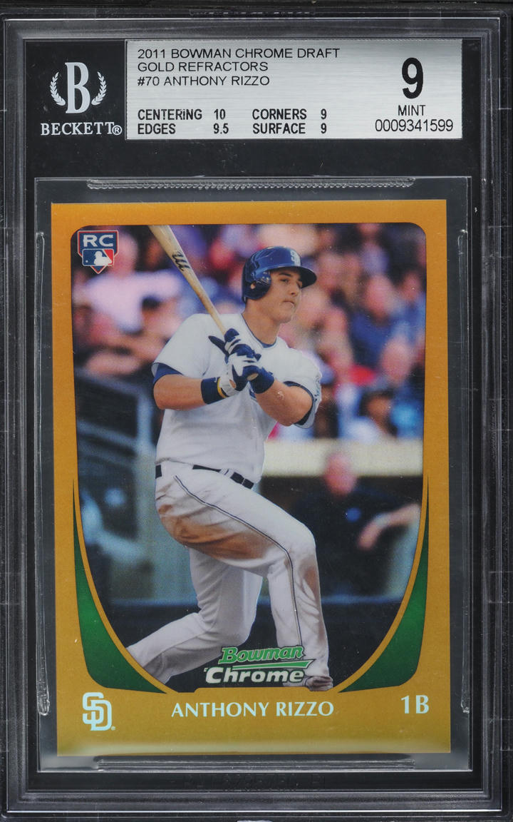 2011 Bowman Chrome Draft Gold Refractor Anthony Rizzo ROOKIE /50 #70 BGS 9 MINT