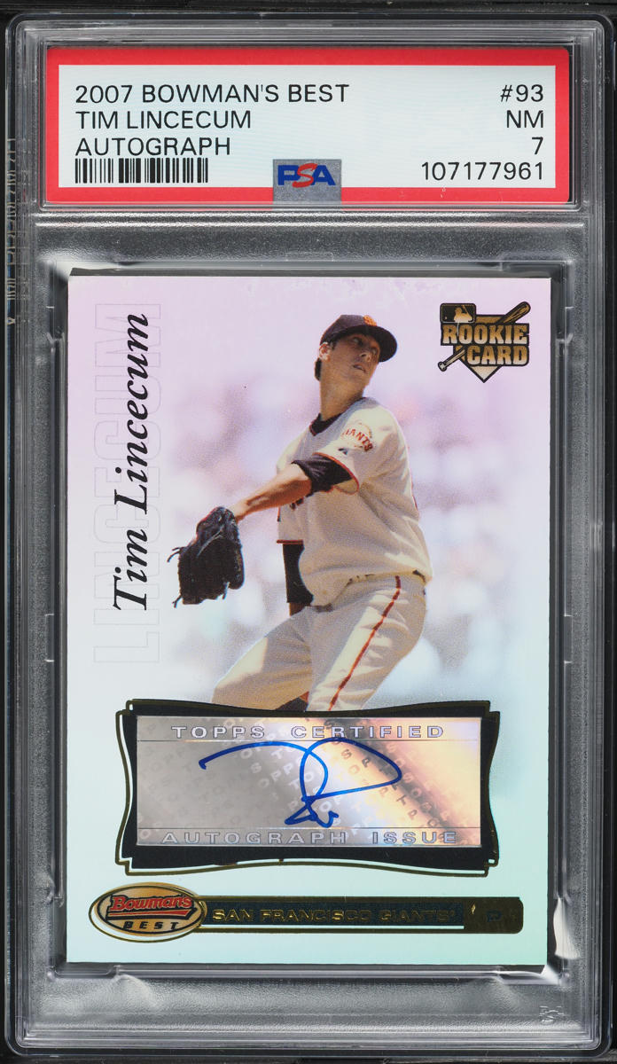 2007 Bowman's Best Tim Lincecum ROOKIE AUTO #93 PSA 7 NRMT