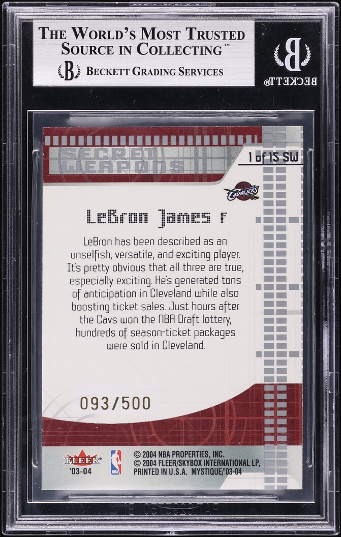 2003 Fleer Mystique Secret Weapons LeBron James ROOKIE /500 #1 BGS 8.5 NM-MT+
