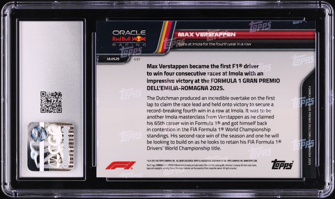 2025 Topps Now Formula 1 F1 Max Verstappen #37 CGC 10 GEM MINT