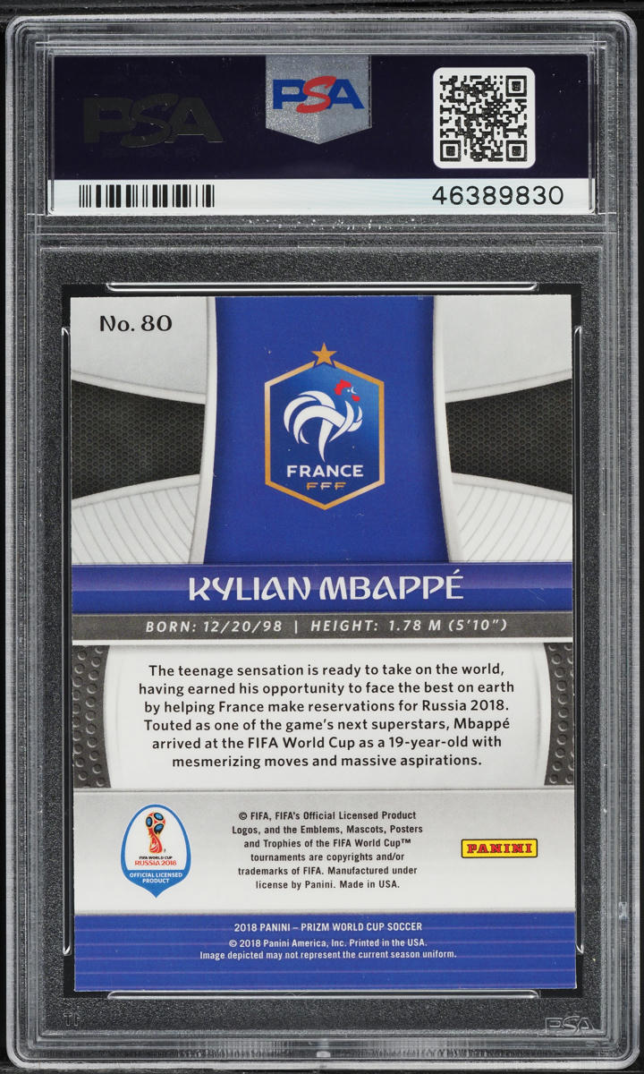 2018 Panini Prizm World Cup Kylian Mbappe ROOKIE #80 PSA 9 MINT on