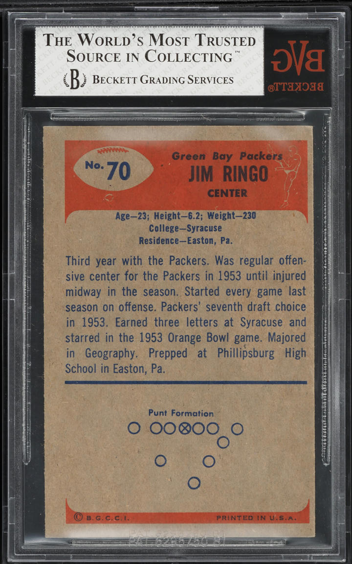 1955 Bowman Football Jim Ringo ROOKIE #70 BVG 7 NRMT
