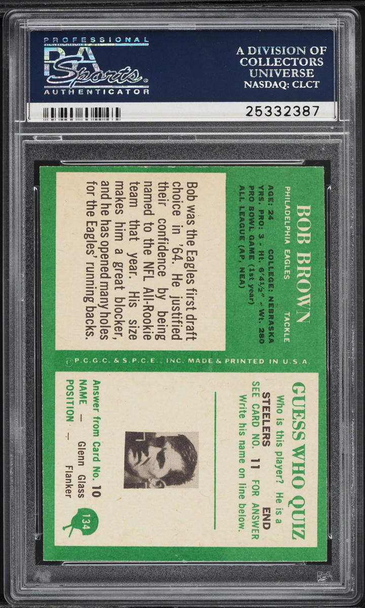 1966 Philadelphia Bob Brown ROOKIE #134 PSA 7 NRMT