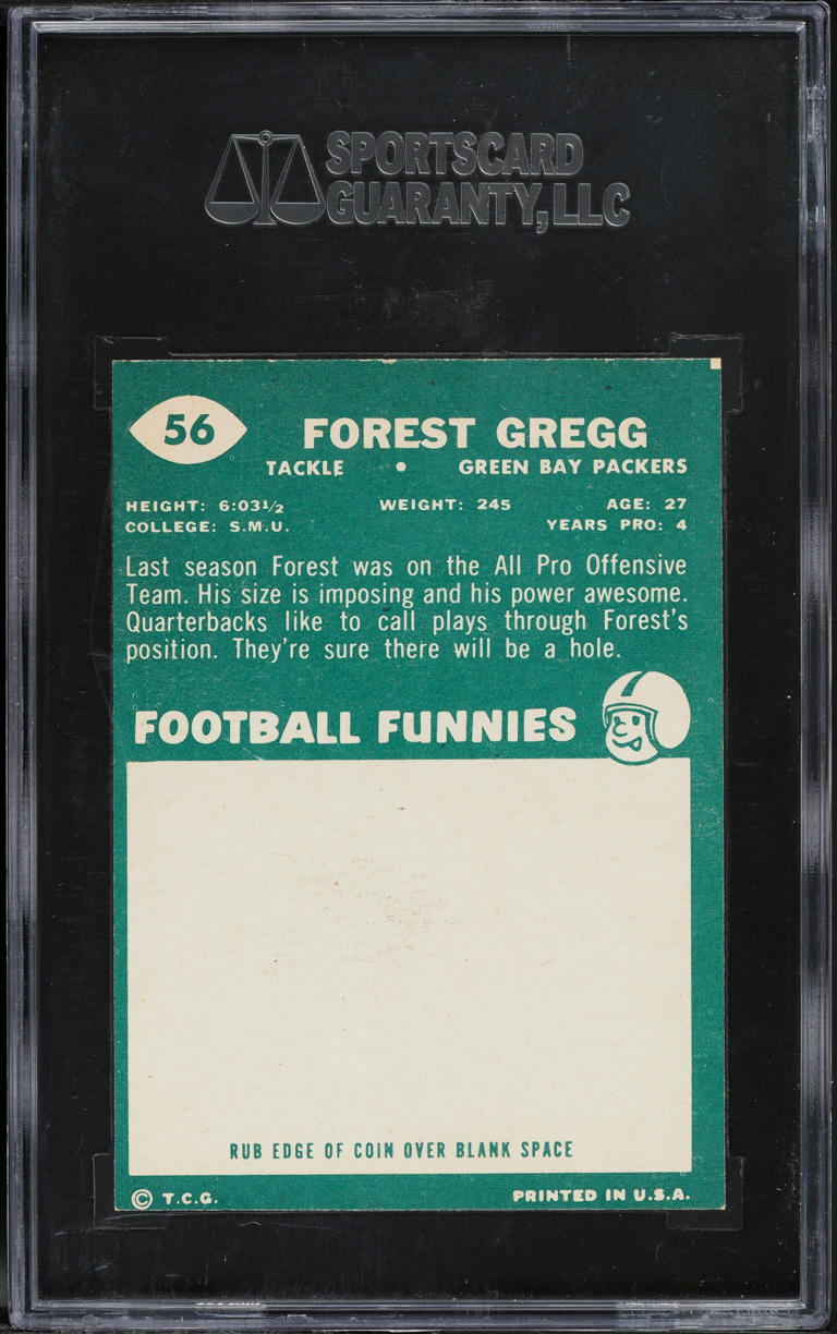 1960 Topps Football Forrest Gregg ROOKIE #56 SGC 7.5 NRMT+