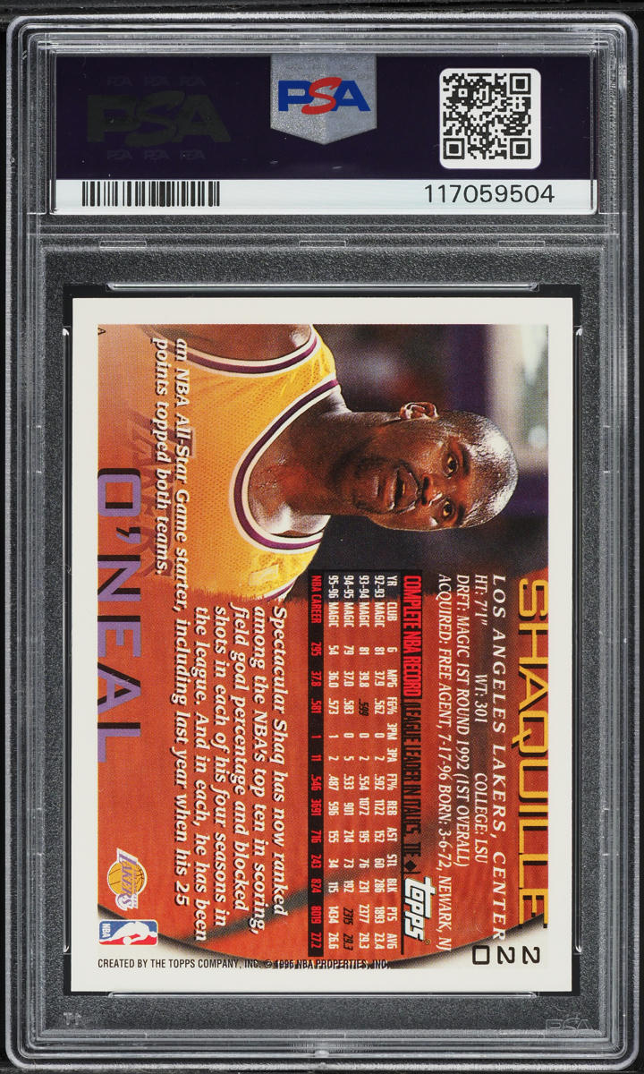 1996 Topps Basketball Shaquille O'Neal #220 PSA 9 MINT