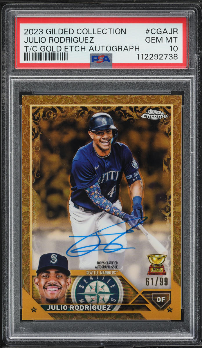 2023 Topps Chrome Gilded Collection Gold Etch Julio Rodriguez AUTO /99 PSA 10