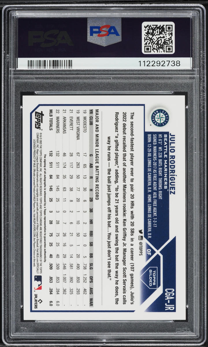 2023 Topps Chrome Gilded Collection Gold Etch Julio Rodriguez AUTO /99 PSA 10