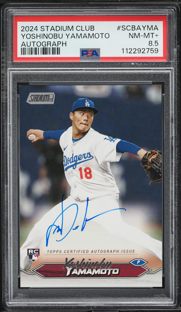 2024 Stadium Club Base Yoshinobu Yamamoto ROOKIE AUTO #SCBA-YMA PSA 8.5 NM-MT+