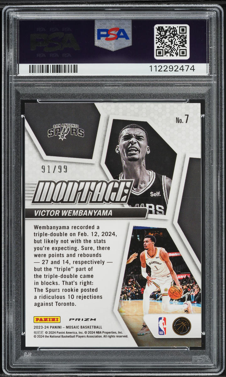 2023 Panini Mosaic Montage Purple Victor Wembanyama ROOKIE /99 #7 PSA 10 GEM