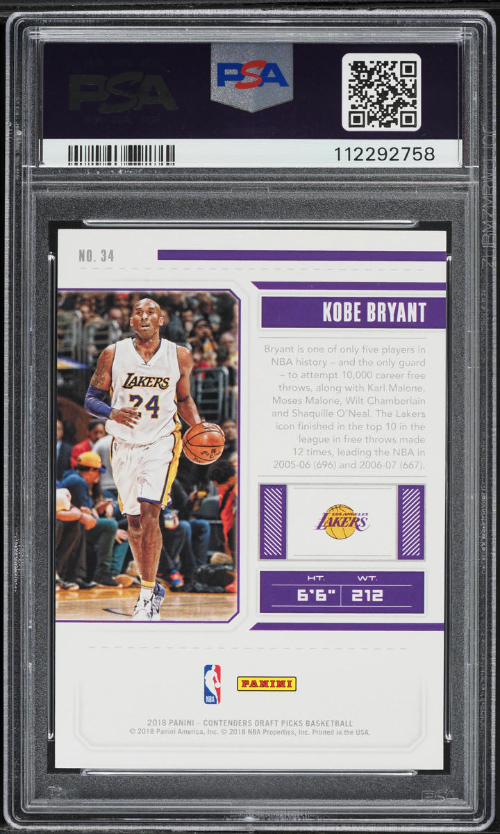 2018 Panini Contenders Draft Picks Kobe Bryant #34 PSA 10 GEM MINT