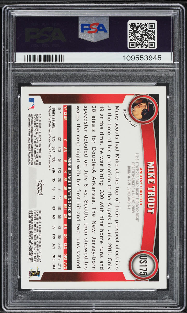 2011 Topps Update Wal-Mart Blue Border Mike Trout ROOKIE #US175 PSA 9 MINT