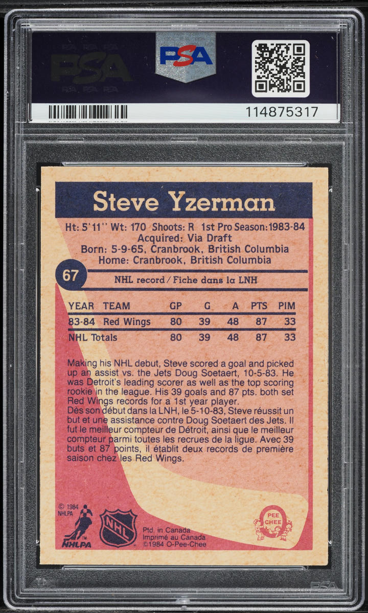 1984 O-Pee-Chee Hockey Steve Yzerman ROOKIE #67 PSA 8 NM-MT