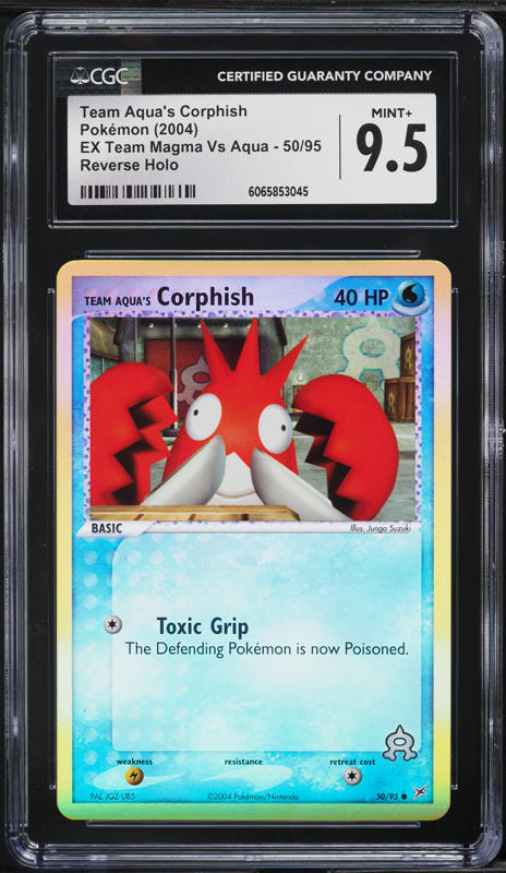 2004 Pokemon EX Team Magma Vs Aqua Reverse Holo Team Aqua's Corphish #50 CGC 9.5