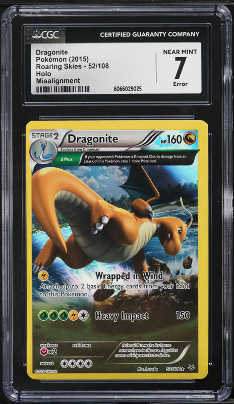 2015 Pokemon XY Roaring Skies Holo Misalignment Dragonite #52 CGC 7 NRMT