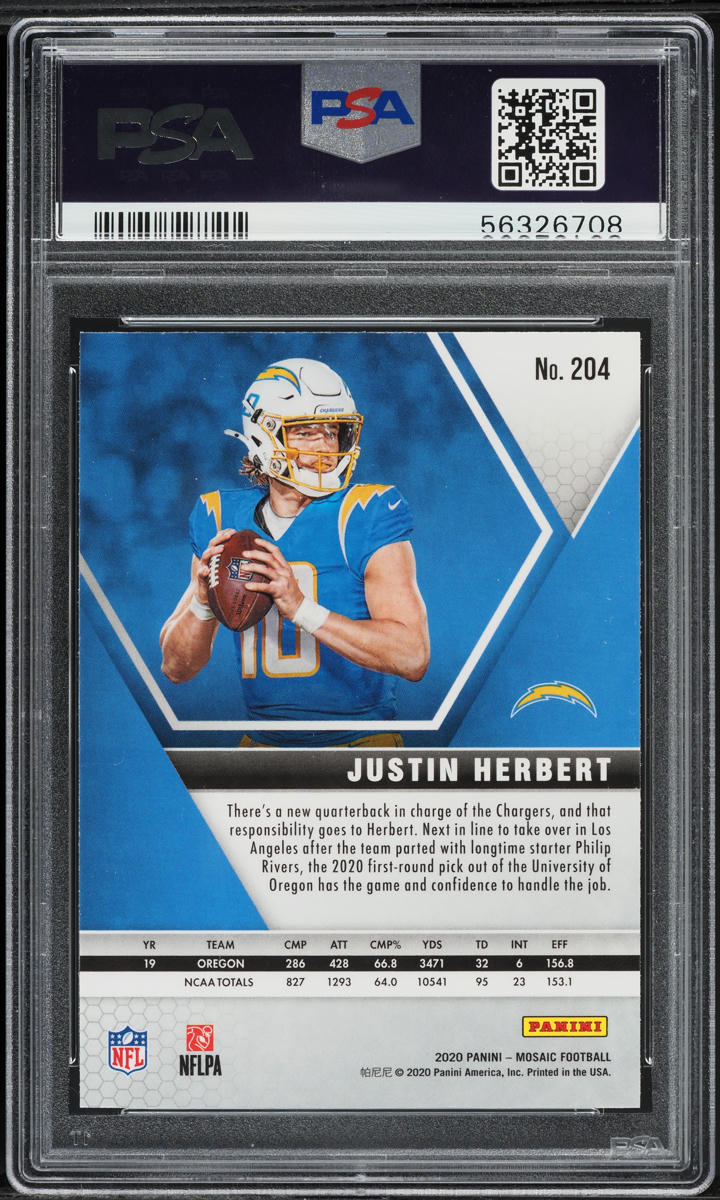 2020 Panini Mosaic Justin Herbert ROOKIE #204 PSA 8 NM-MT
