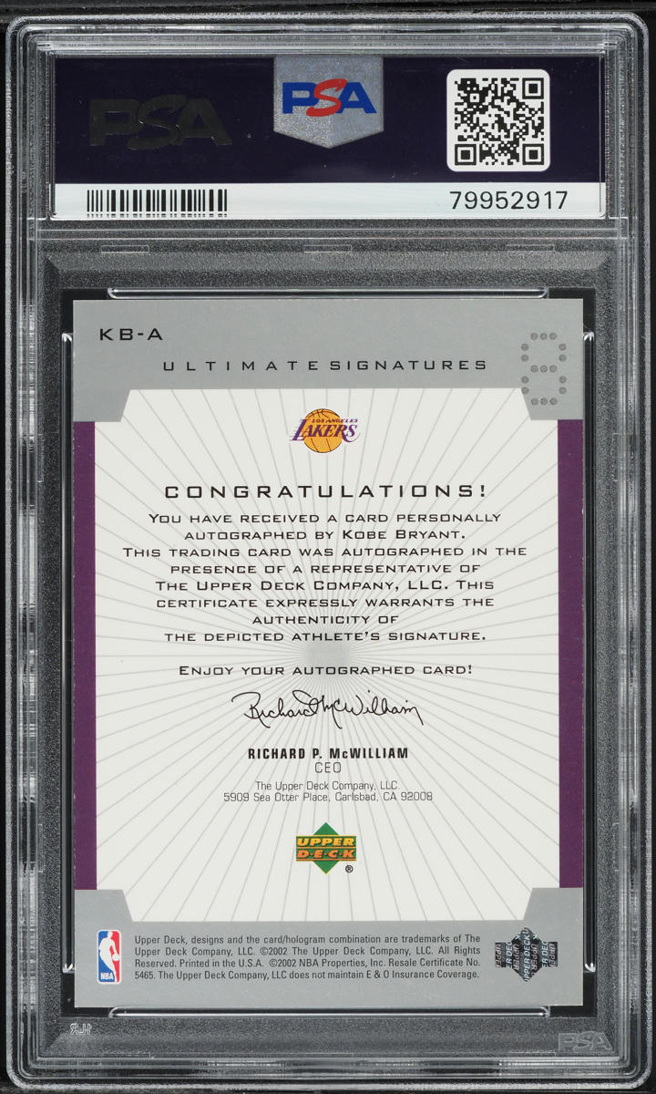 2001 Ultimate Collection Signatures Kobe Bryant AUTO #KB-A PSA 7