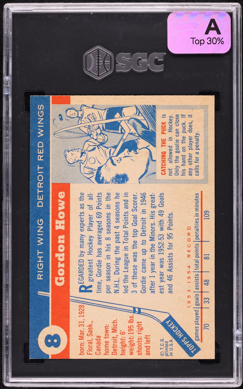 1954 Topps Hockey Gordie Howe #8 SGC 7 NRMT