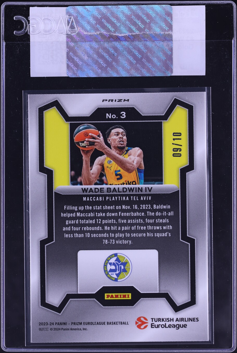 2023 Panini Prizm EuroLeague Gold Wade Baldwin IV /10 #3 CGC AUTH